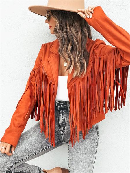 Cardigan de couro feminino 2023 Cardigan Women Y2K Vintage Fringed Hem Crop Tops Motor Biker Jacker Suede Coat Outono emo