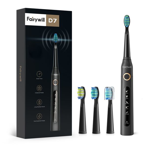 Escova de dentes Fairywill Electric Sonic Toothbrush USB Charge FW-507 Recarregável À Prova D 'Água Eletrônica Escovas de Dentes Cabeças de Substituição Adulto 230824