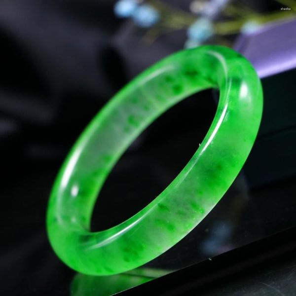 Bileklik Yeşil Yeşim Doğal Myanmar Jadeite Yüksek Sınıf A Burma Jades Bangles Yuvarlak Bilezik Kadınlar Güzel Takı Aksesuarları