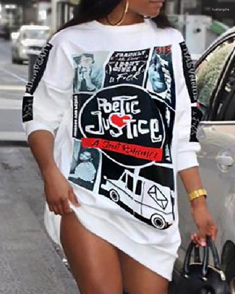 Abiti casual Donna abbigliamento Fashion rotondo Mini abito Mini abito oversize Poetic Justice Stampa grafica a maniche lunghe