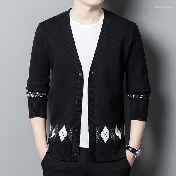 Maglioni maschili autunno inverno cardigan maglione 2023 alla moda in stile casual coreano in stile coreano jacquard addensato cappotto da maglieria uomini