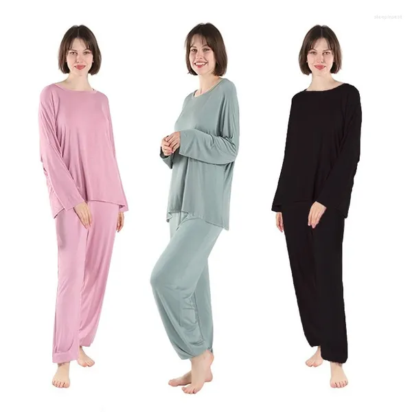 Kadın pijama pijamaları iki parçalı set gevşek büyük boy ilkbahar yaz ev kıyafetleri uzun kollu gömlek pantolonlar büyük boy 7xl