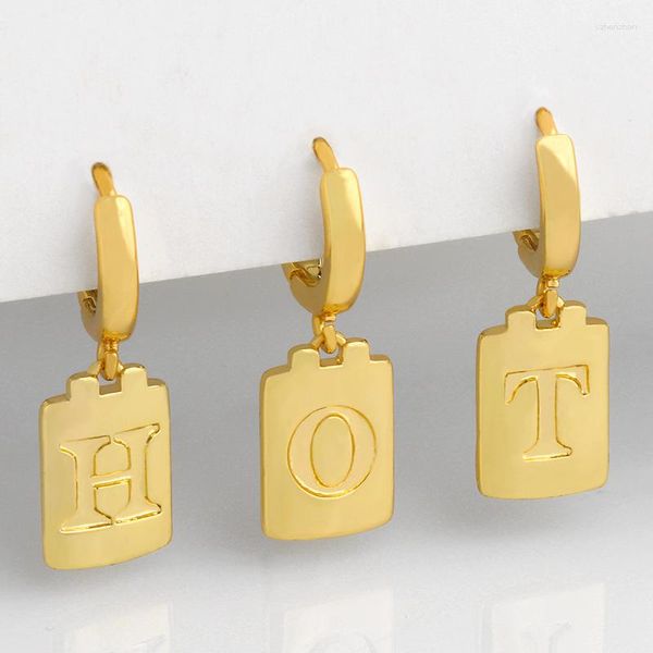 Brincos dangle Flola 1pcs Polish Initial Letter para mulheres pequenas 26 Jóias minimalistas de Huggie Huggie Ersv25