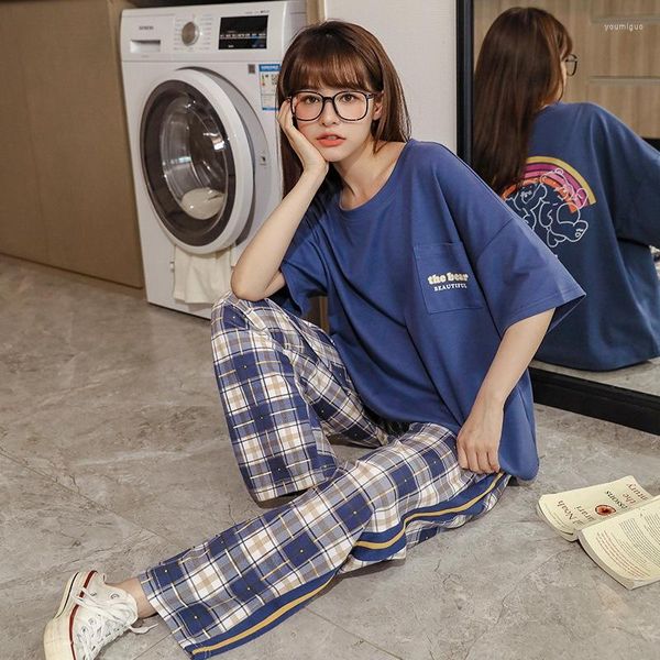 Frauen Nachtwäsche Erwachsene Sommer Cartoon Anime Muster Süßes Pyjama Set Women Cotton Kurzärmel Hemdhose Mädchen Home Kleidung