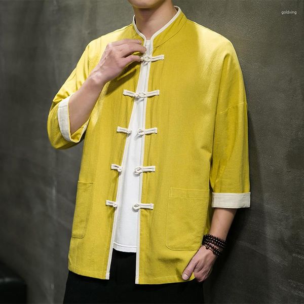 Roupas étnicas 2023 Primavera Summer Camisa masculina Tops casuais chineses harajuku linho de algodão vintage taiji