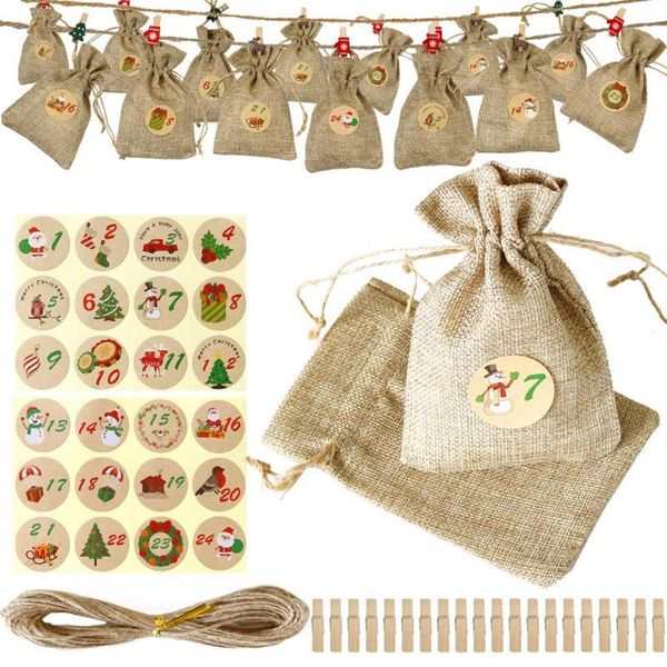 Geschenkverpackung 24 Sets Weihnachtsbeutel Bündel Pocket Advent Kalender Süßigkeiten mit Aufklebern Clips274m