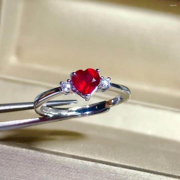 Anelli a grappolo Love Style Heart Natural and Real Ruby Ring Wedding Gioielli fine Wholesale 925 Sterling Silver