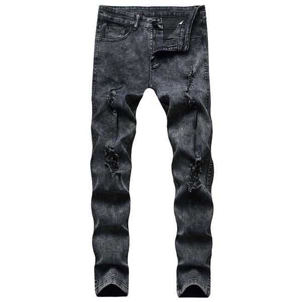 Jeans street style stile motociclista jeans buco disagorti con cerniera slim cottini pantaloni maschi casual maschi