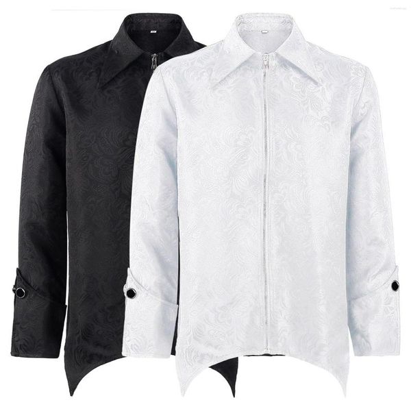 Erkek Ceketler Erkek Cadılar Bayramı Ceket Düz Renk Moda Retro Siyah Beyaz Figür Stand Yakası Cosplay Party Kostümü