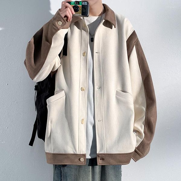 Giacche da uomo giacca in pelle scamosciata uomo moda autunno casual maschi streetwear bombardiere sciolto caffè beige vintage cappotto m-3xl