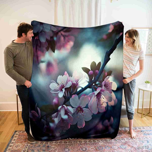 Cobertores Flores de cerejeira Flores Flanela Throw Blanket Rosa Pétala cobertor para cama carro Viajar Clanta fina de meninas finas do presente R230824