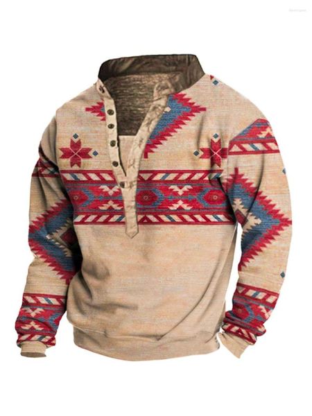 Herren Hoodies Herbst Winter Pullover Hoodie Men Outdoor Wanderwanderung Sweatshirt Tops ethnischer Druck Langarm Lose