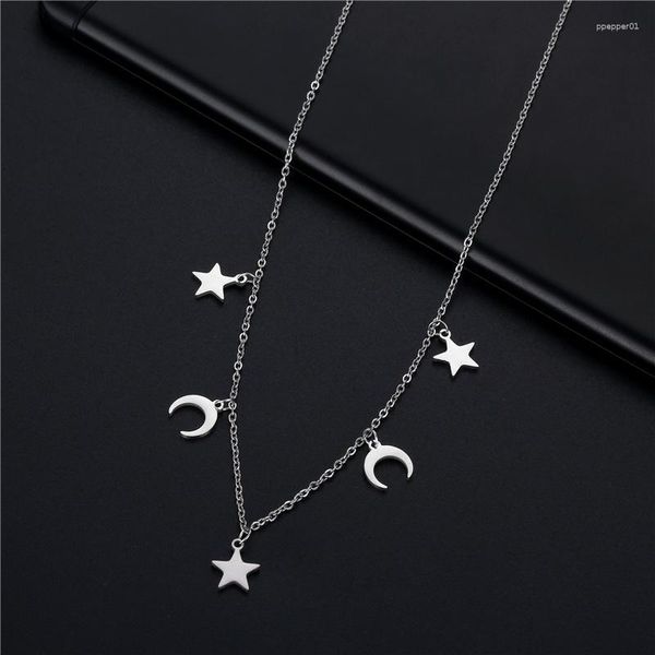 Collane a sospensione stella di luna in acciaio inossidabile per donne carente colore mezzaluna collana girocollo bijoux colles femme