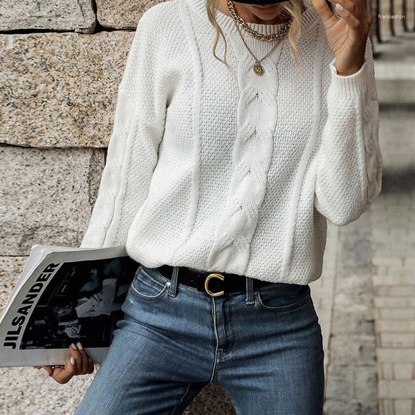 Camisolas femininas Fashion casual Autumn Winter Fried Dough Twists Sweater White Sweater Tops de pulôver feminino Pull femme