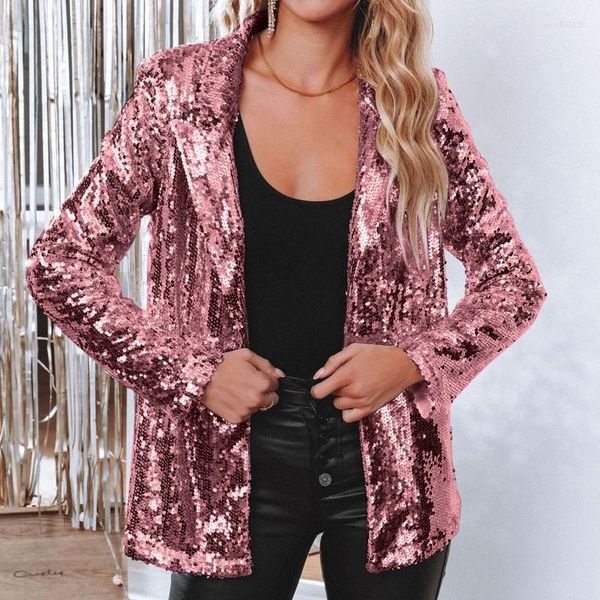 Jackets femininos Mulheres 2023 Autumn Vintage ternos de lantejoulas Office Ladies Slim Blazers Botão de moda Tops Coat Blazer Mujer