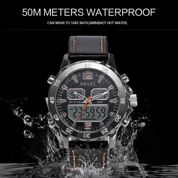 Sportuhren, wasserdicht, echte Dual-Display-Quarz-Armbanduhren, Cool Man Clock Fashion Smart Digital Watch LED Herren 12812497