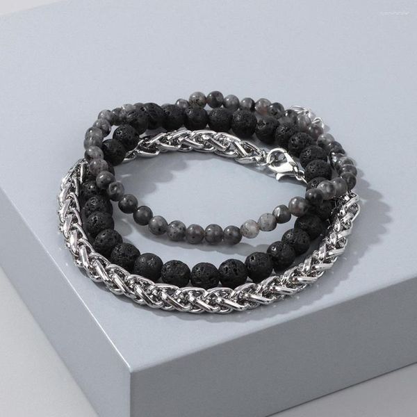 Strang mehrschichtige Perlen Armband Natursteinkette Hämatit Lava Bänder Männer verknüpfen Bangel Frauen elastischer Schmuck