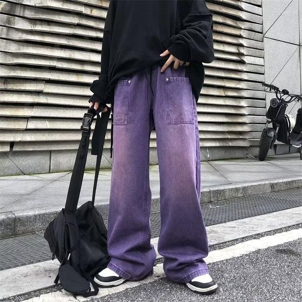 Jeans masculinos Vintage Mulheres Baggy Purple Loure Large Oversize Y2K Cargo Pants Harajuku 2023 Coreias Fashion Streetwear Troushers