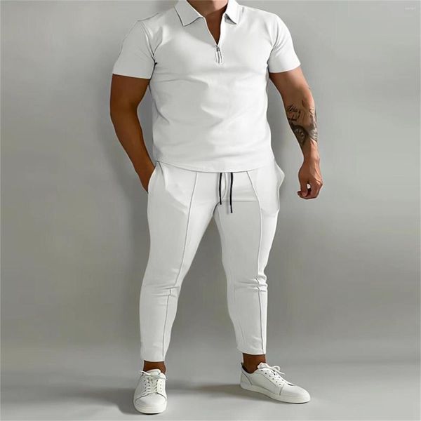 Men's Tracksuits Men Solid Color Sports Sports Tone Slim Slim Lapel Camisa elástica da cintura Pockets Troushers Suit de traje de roupa ao ar livre