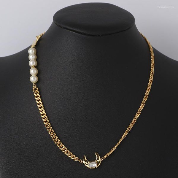 Choker Einfache glatte fünftzaubere Sternmond eingelegte Perlenkette weiblich