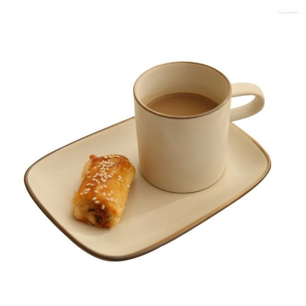 Tassen Untertassen 180 ml japanischer Stil Kaffeetasse kreative Keramik Tasse mit Teller Löffel Milch Frühstücks Untertassen Set Geschenk