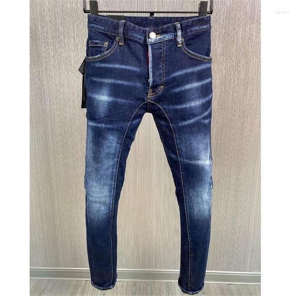 Jeans masculinos Moda Blue Trendy Motobiker High Street Casual Denim Fabric Pants A608