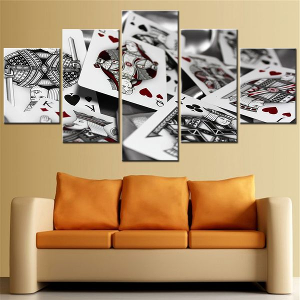 Gemälde 5 Panel gedrucktes Gemälde auf Leinwand Glücksspielkarten Bild modularer Wandkunst Home Decor Poster Room Dekoration Rahmen 230823