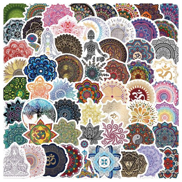 Geschenkverpackung 60pcs Mandala Yoga -Aufkleber für Laptop -Telefon Stationery DIY Scrapbooking Material Custom Sticker Pack ästhetische Handwerksbedarf