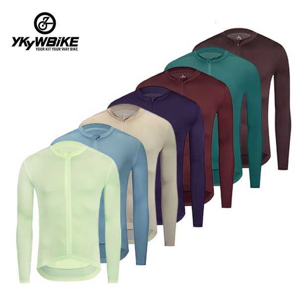 Camisas de ciclismo topos ykywbike outono pro equipe preto manga longa camisa roupas corrida bicicleta roupas ltaly malha tecido 230824