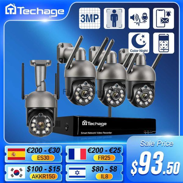 Techage 3MP PTZ Sistema de CCTV sem fio Áudio bidirecional WIFI Câmera de segurança IP 10CH P2P NVR Kit de vigilância por vídeo Human Auto Track HKD230812