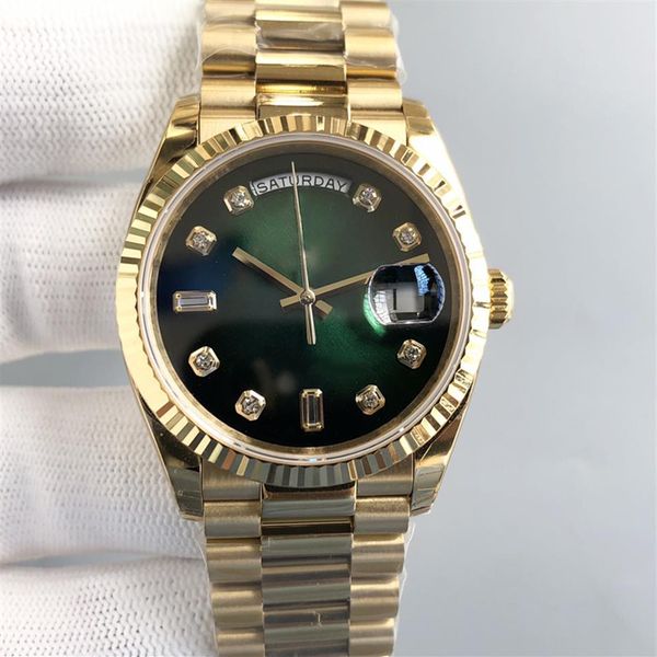 DHGATES Week Mens Relógios Data Máquina Automática 40mm Gold 904L Straphire de aço inoxidável com Diamond ST9 Hidden Aik dobring178T