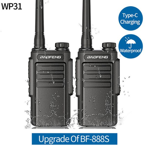 Walkie Talkie 1 2PCS BAOFENG WP31 Водонепроницаемые длинные двусторонние радио BF 888S UHF 400 470 МГц 16CH VOX с кабелем зарядки типа C 230823