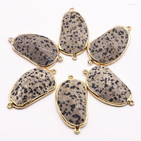 Colares pendentes que vendem pedra natural Irregular Dalmatian Jasper Connector Slice Colar Gold Banding Edge Jóias Atacado 6pcs