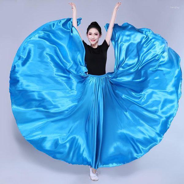 Sahne Giyim Kadın 360 Derece Dancer Saten Etekler Göbek Dans Büyük Salıncak Bellydance Kostümleri Mor Altın Etek