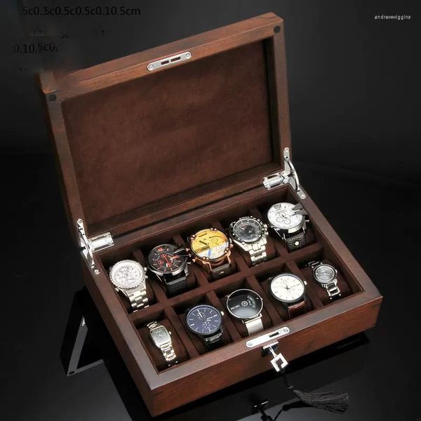 Uhrenkästen 10 Slots Holzfall Aufbewahrungsbox fester Organizer Holz mit Schlosshalter für Men Fashion Collection