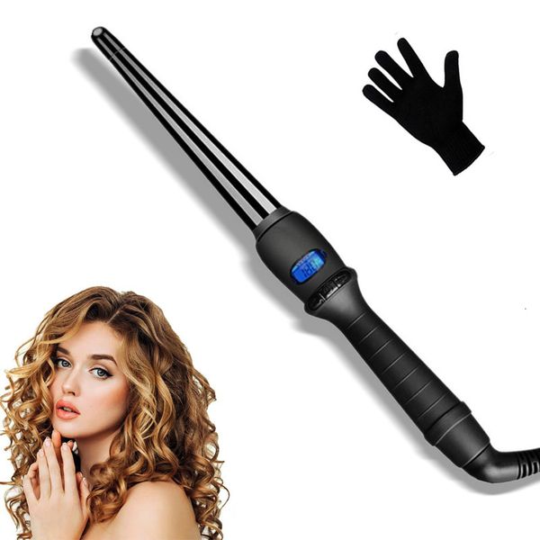 Curling Irons 19 25 32mm LCD Display Profissional Creamic Cone Tongs Maldito de cabelo Automático Ferramentas de estilo de giro de ferro automático 230823