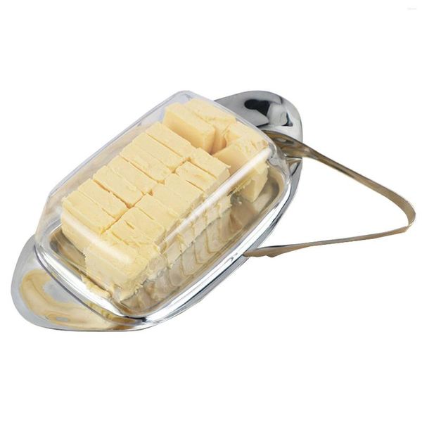 Teller praktisch einfaches sauberes Tischgeschirr Griff Design Spülmaschine Safe Halten Sie frische Edelstahl mit Clip Butter Dish Clear Deckel