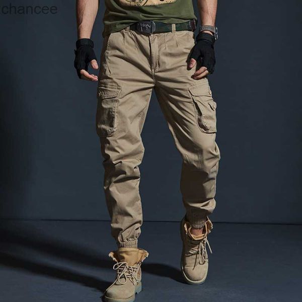 Высококачественные хаки повседневные брюки мужчины военные тактические бегуны с маскировкой грузовые штаны многосайны моды чернокожие армии брюки20230824.