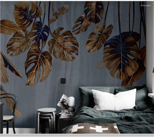 Обои абстрактные ботанические листья винтажные 3D обои гостиная телевизионная телевизионная диван на стенах спальни бумага для дома декор ресторан Ресторан Бар роспись