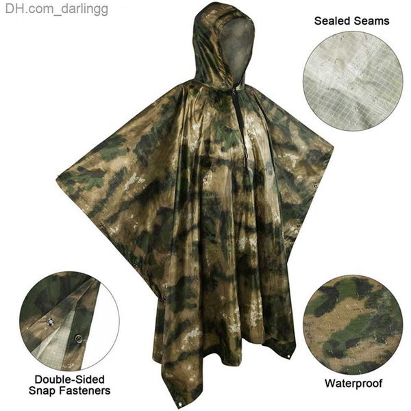 Ao ar livre militar poncho 210t + pu exército guerra tático capa de chuva caça ghillie terno birdwatching guarda-chuva chuva engrenagem acessórios para casa q230825