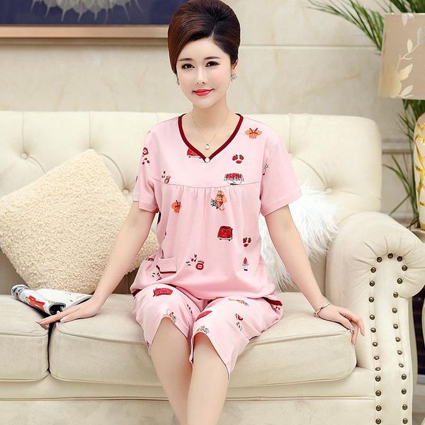 Abbigliamento da donna da donna Donne Set di pigiami set sexy Pijamas de Mujer Cotton Pajama Floral Summer Pink Piajama