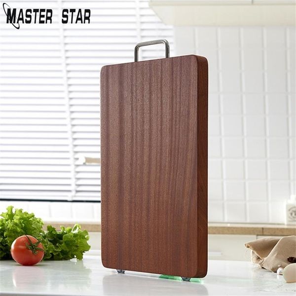 Master Star Tabla de cortar de madera de nogal negro, bloques gruesos de cocina, tabla de cortar de madera entera natural con mango T200111210t