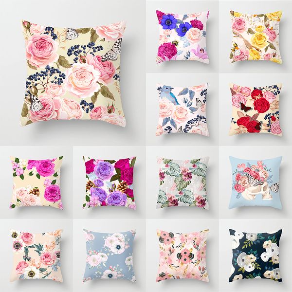 Caso de travesseiro padrão de impressão floral capa de almofada casa sala de estar decoração quadrado poliéster lance 230824