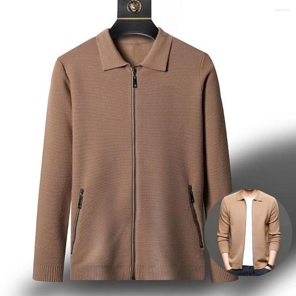 Maglioni maschili di qualità del marchio girare girare cardigan con zip full maglione a maglia casual con 2 tasche anteriori con cerniera