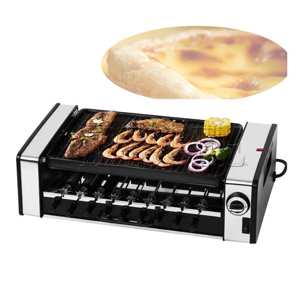 Grelhador elétrico máquina de kebab doméstico espetos duplos sem fumaça churrasqueira antiaderente frigideira churrasco removível