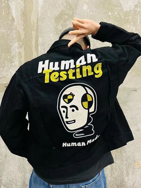 Jackets masculinos Madeira a manga de couro bordada humana