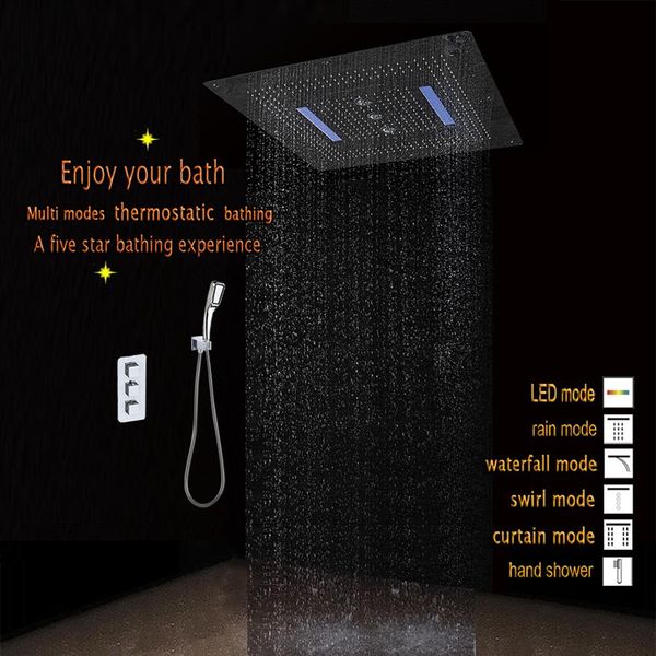 Unterputz-Badezimmer-Duschset, Wasserhahn, 6 Funktionen, Thermostatmischer, 800 x 800, LED-Deckenduschkopf, 4 Funktionen, Wasserfall, Regen, Wirbel, Cur291 m