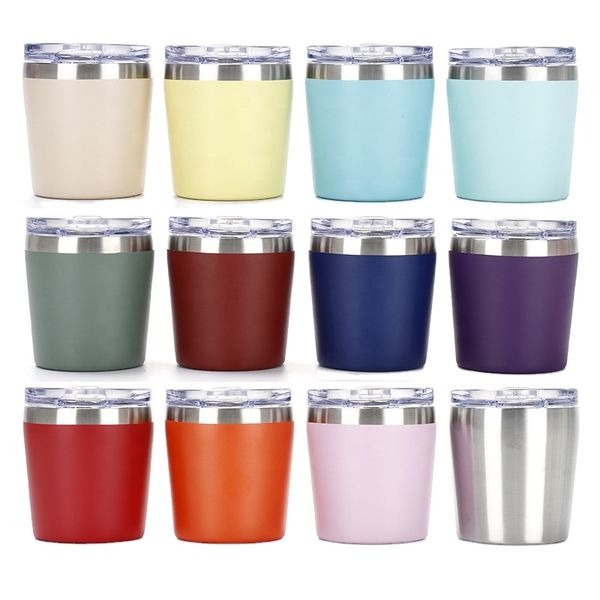 Oz Paslanmaz Çelik Çocuk Kupası Kapaklı Smoothie Süt Tumbler Cups için Mini Yalıtımlı