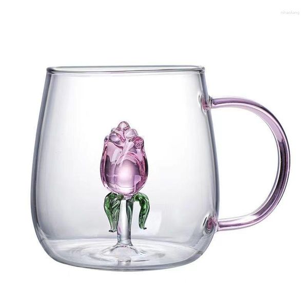 Vini da vino 1 PC 400 ml 13 once creativo Creative 3D Cactus Rose Duck Flamingo Animal Water Cup di vetro con maniglia per ragazze amanti dei bambini Regalo di matrimonio