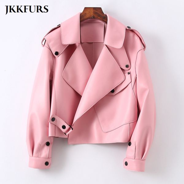 Mulheres de couro falso couro genuíno jaqueta de couro moda bomber casaco senhora real pele de carneiro outerwear s7547f 230824